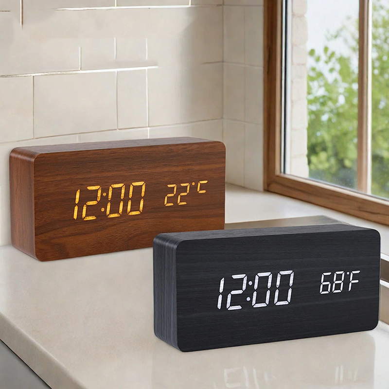 Office Tech Gadgets - Wooden Digital Alarm Clock,LED Clock with