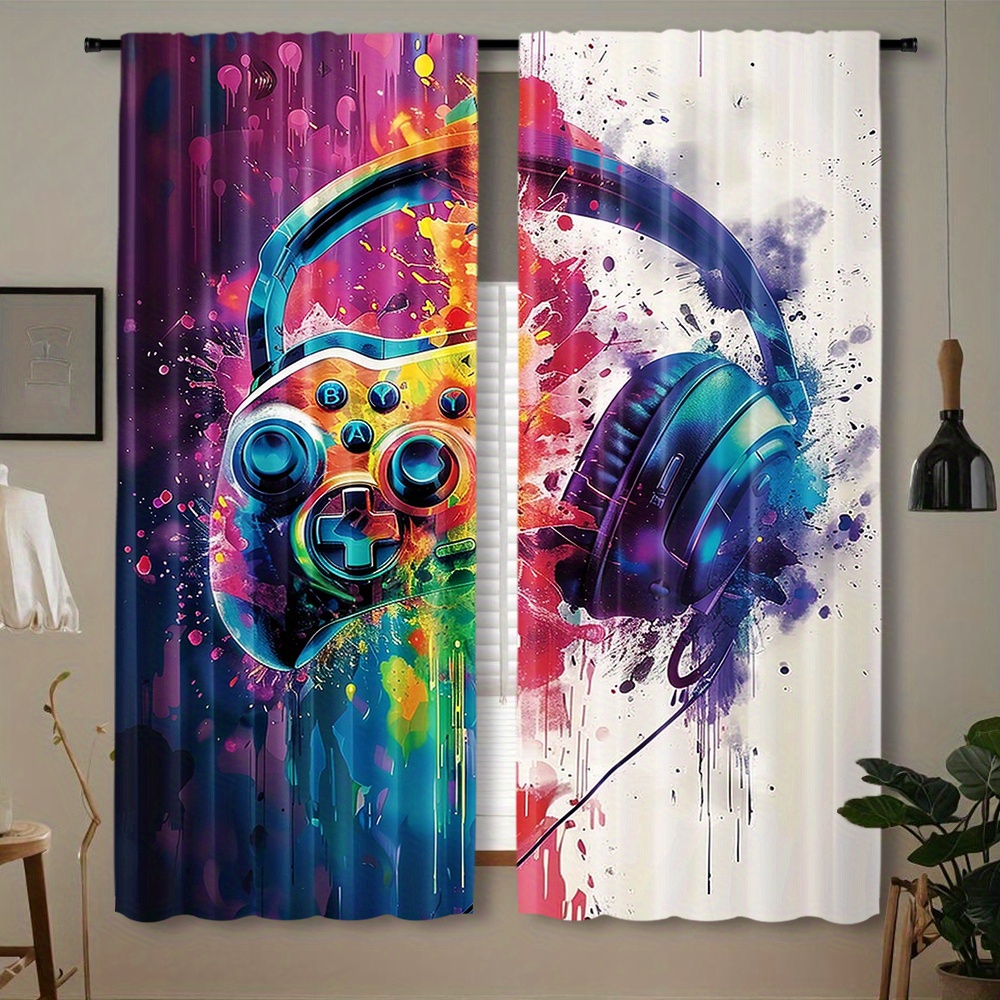 Office Tech Design - Gaming Controller Curtains Headphone Art Window