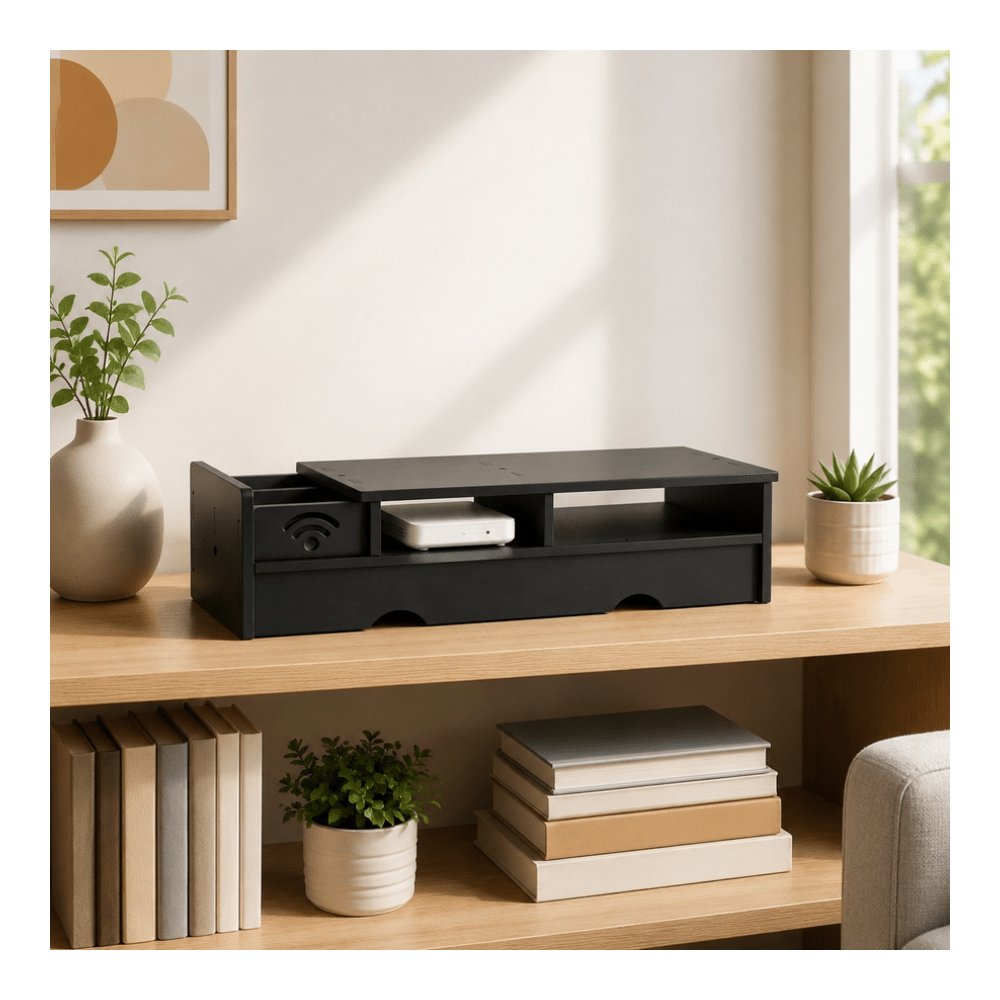 Black Matte WiFi Router Storag - đánh giá và giá Office Tech Set Up