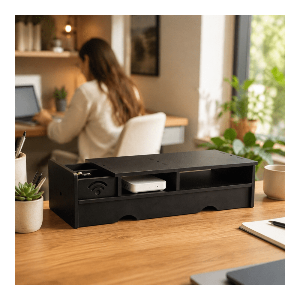 Black Matte WiFi Router Storag - đánh giá và giá Office Tech Set Up